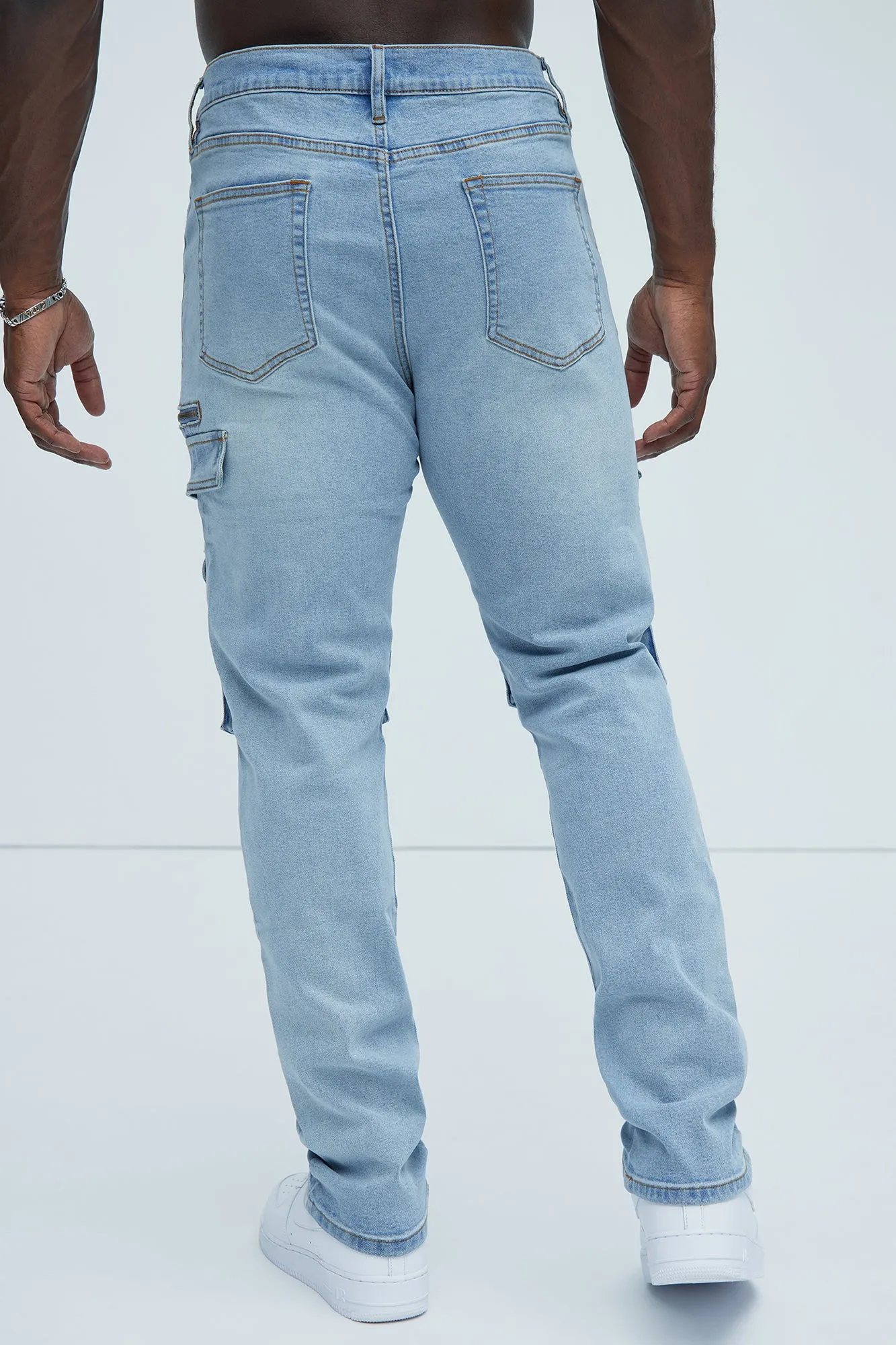 Cargo Pocket Slim Taper Jeans - Light Blue Wash