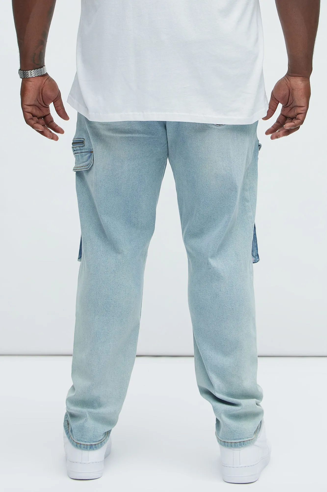 Cargo Pocket Slim Taper Jeans - Light Blue Wash