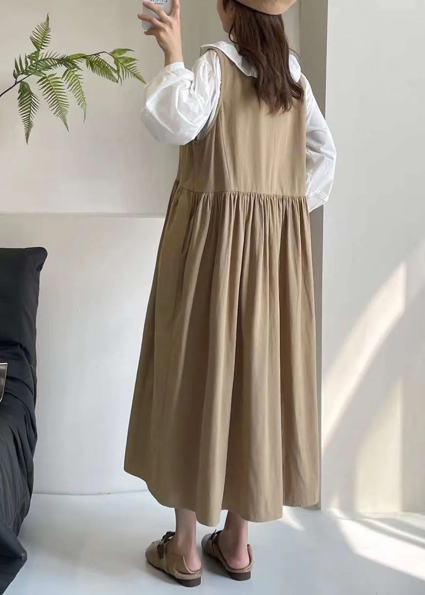 Casual Khaki Hollow Out Long Dress Sleeveless BV037