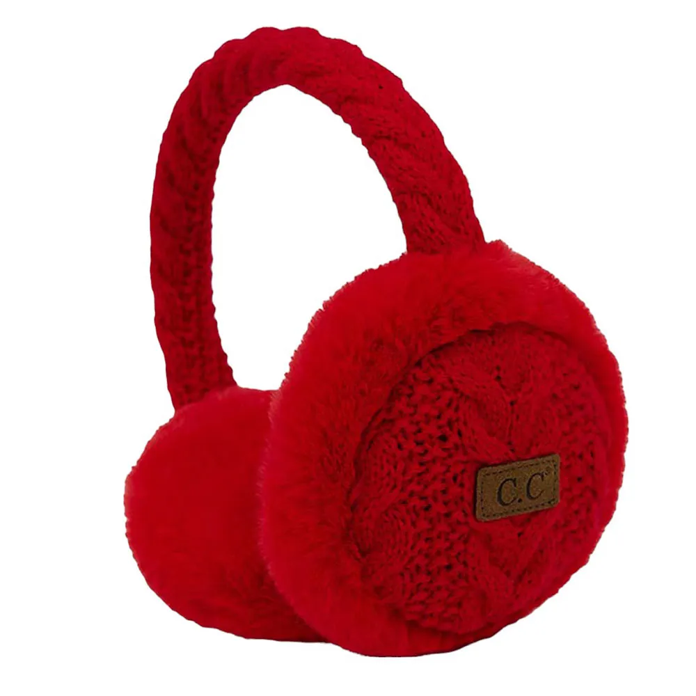 C.C Cable Knit Faux Fur Earmuff