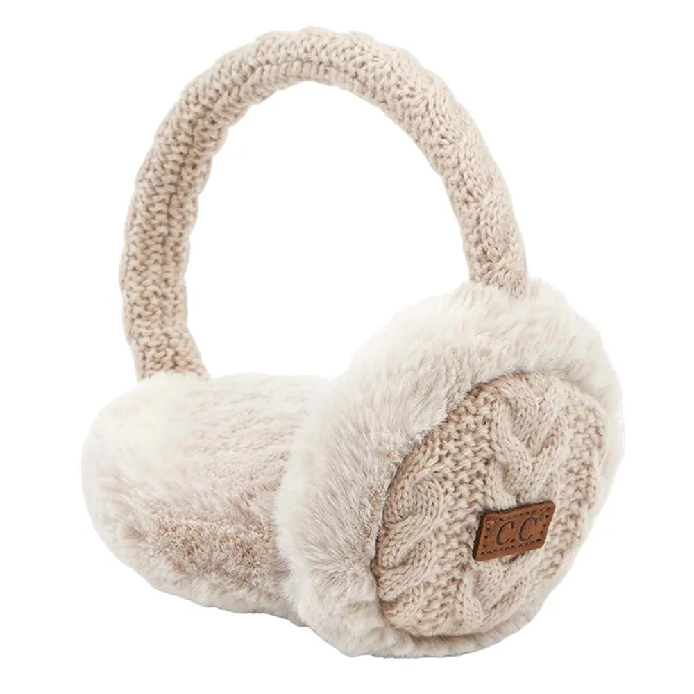 C.C Cable Knit Faux Fur Earmuff