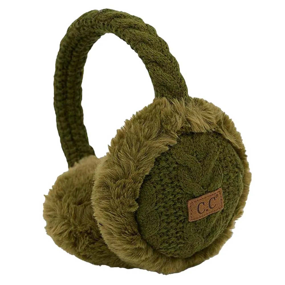 C.C Cable Knit Faux Fur Earmuff