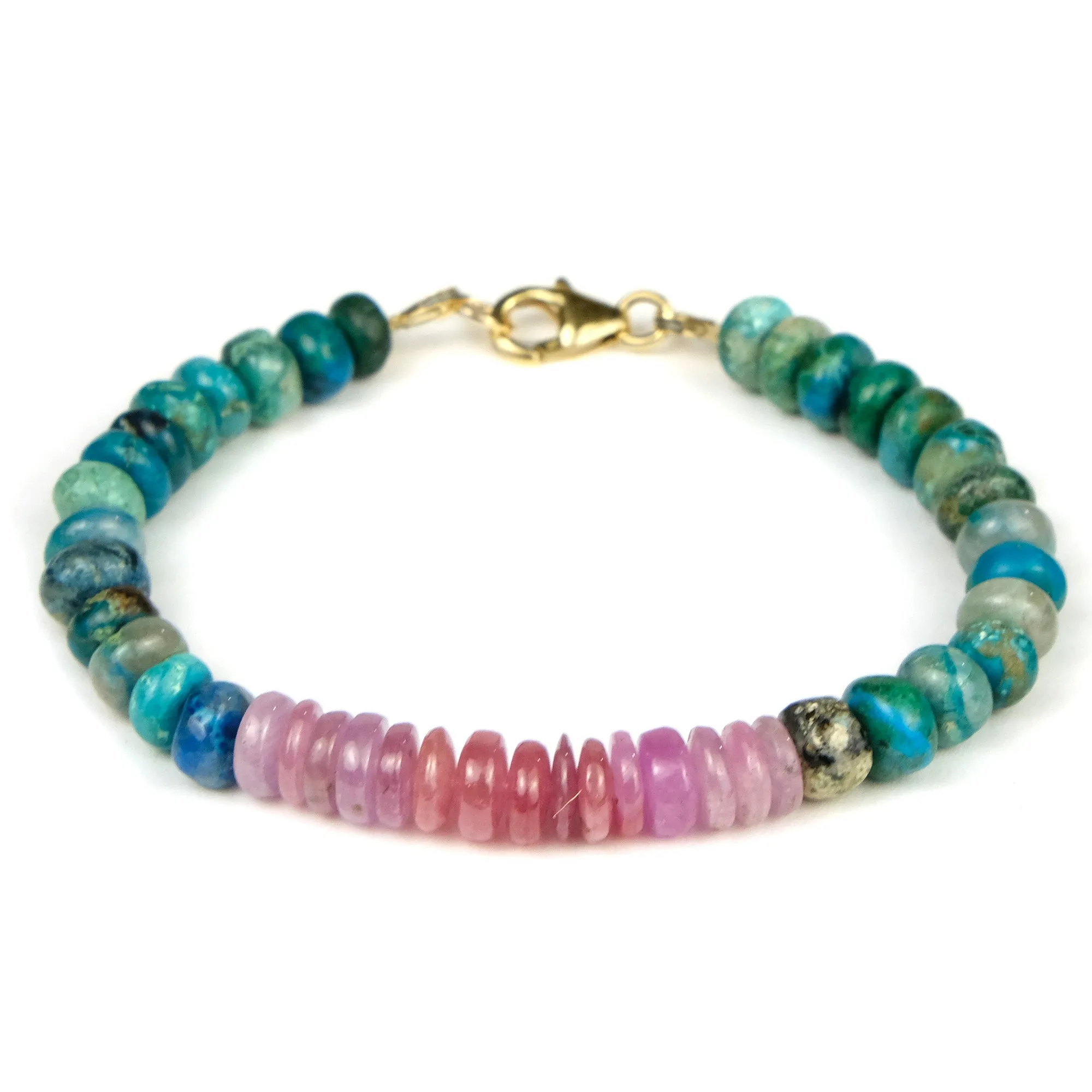 Chrysocolla   Sapphire 7mm Rondelle Bracelet with Gold Filled Trigger Clasp