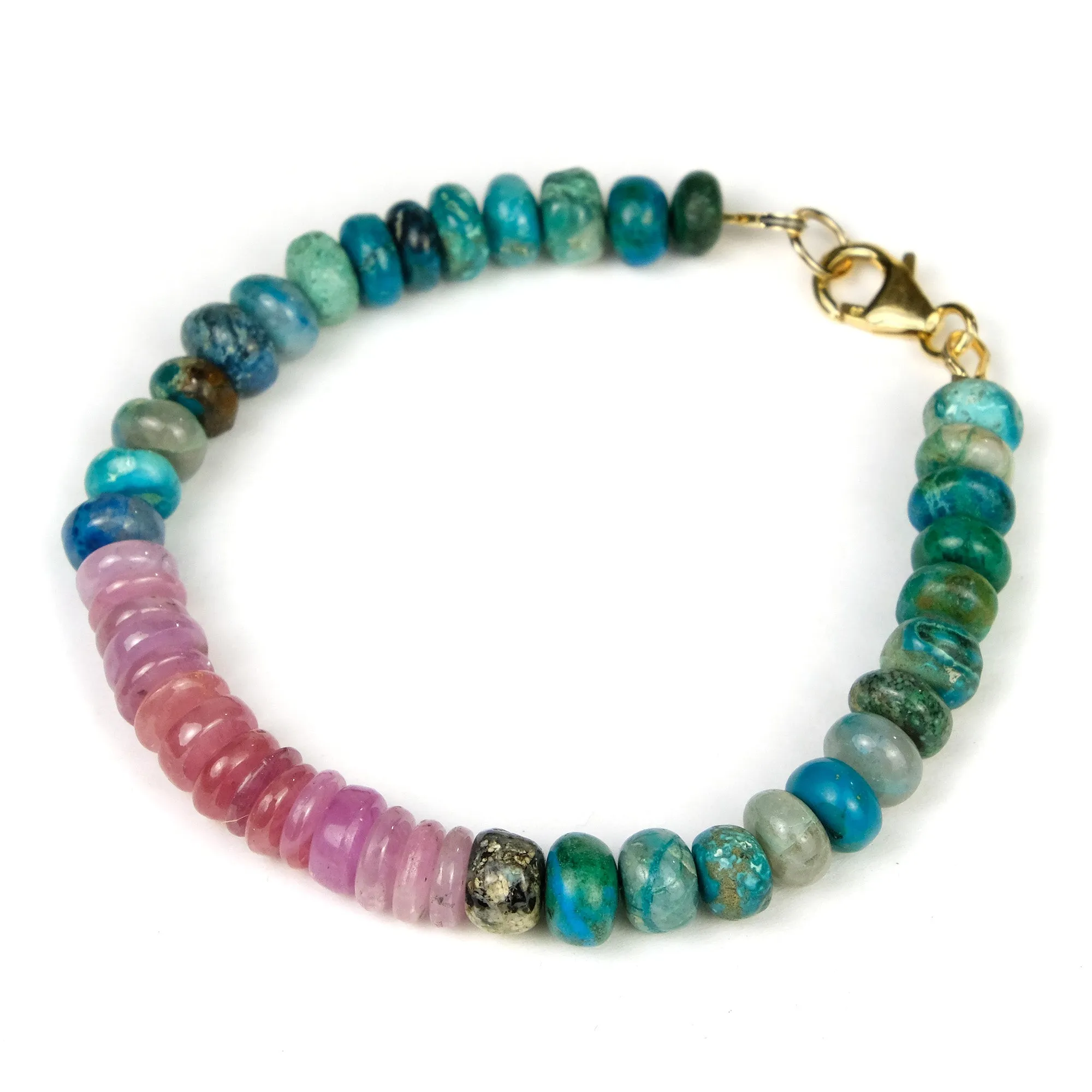 Chrysocolla   Sapphire 7mm Rondelle Bracelet with Gold Filled Trigger Clasp