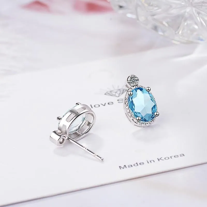 Classic Oval Aquamarine Shaped Earrings - 925 Sterling Silver