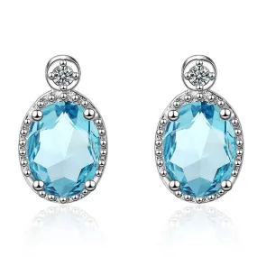 Classic Oval Aquamarine Shaped Earrings - 925 Sterling Silver