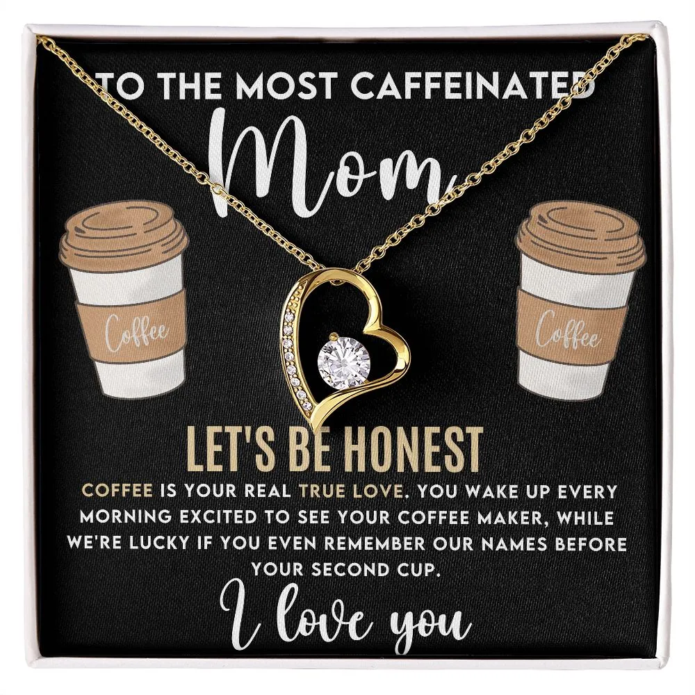 Coffee Lover Mom Gift Forever Love Necklace for Mother's Day or Birthday