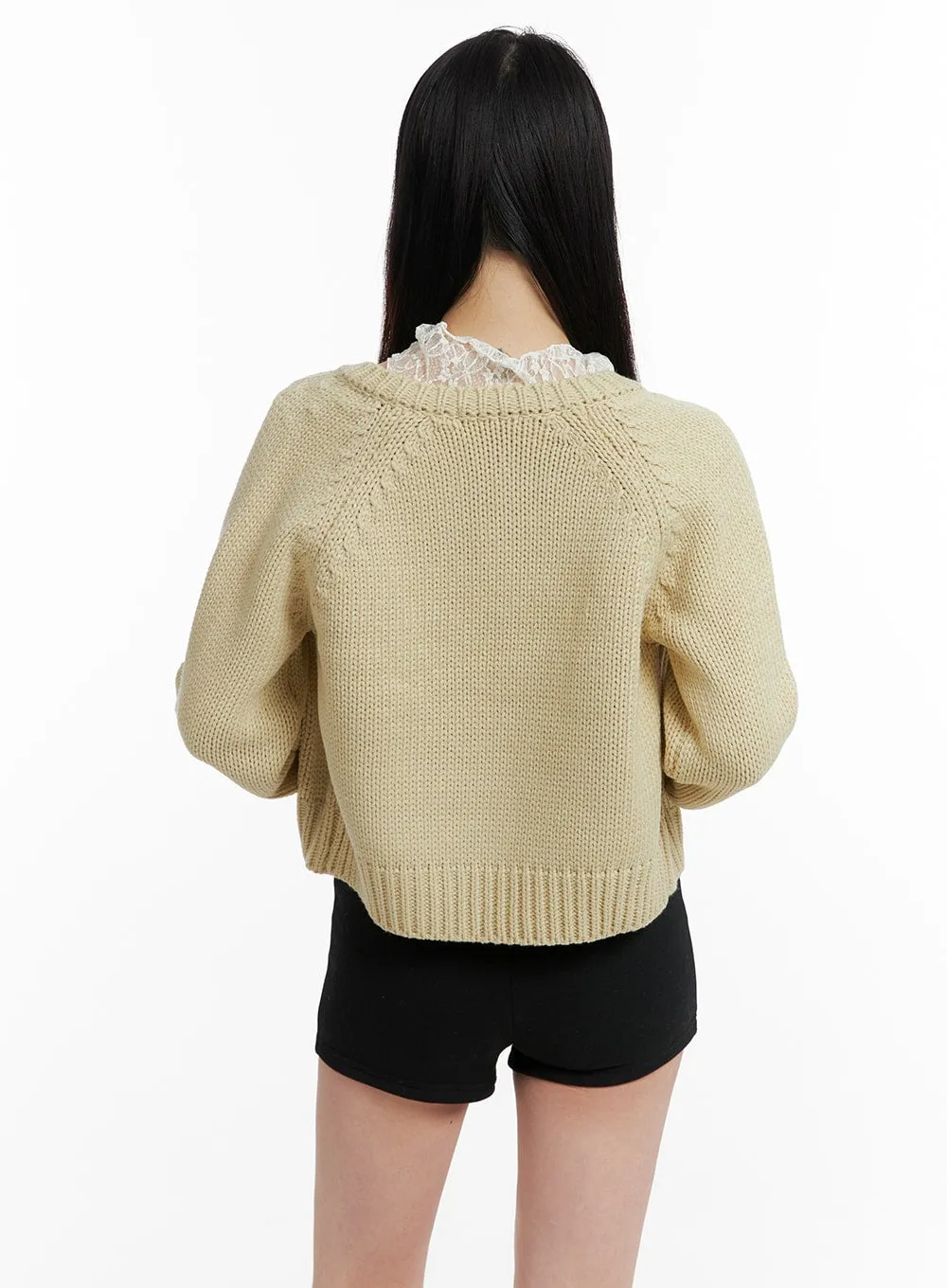 Crew Neck Zip-Up Knit Cardigan IF423