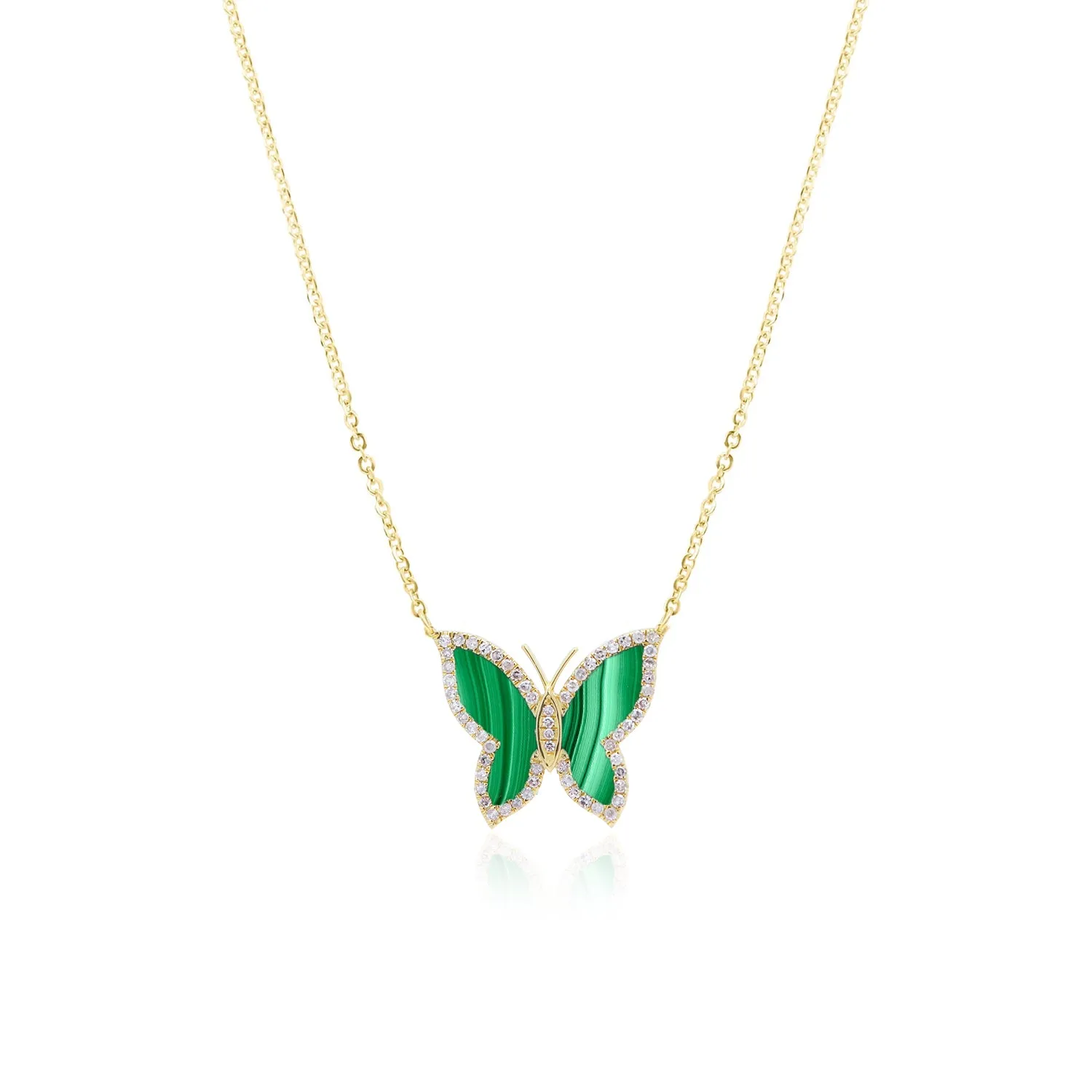 Diamond Malachite Single Butterfly Necklace