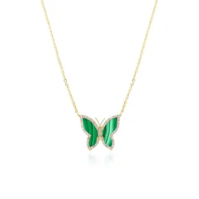 Diamond Malachite Single Butterfly Necklace