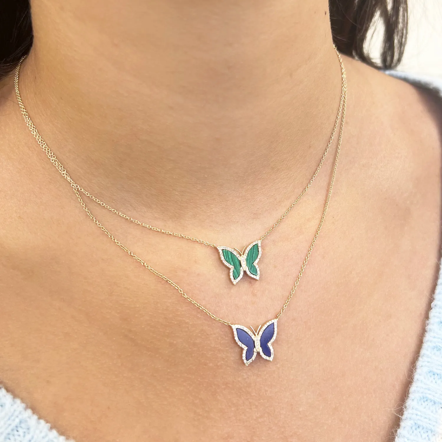 Diamond Malachite Single Butterfly Necklace