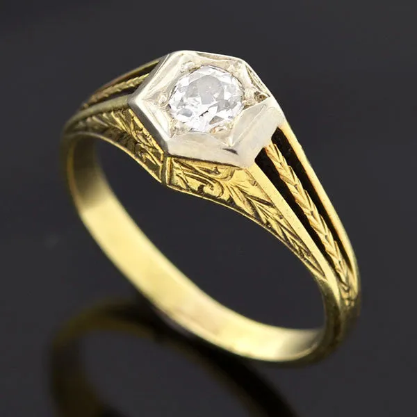 Edwardian 15kt Mixed Metals Diamond Engagement Ring 0.35ct