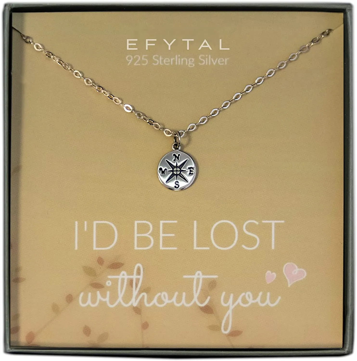 EFYTAL Necklace Gift for Girlfriend / Wife, Sterling Silver Cute I Love You Compass Heart Jewelry For Her, I'd Be Lost Without You Valentines Day, Romantic Anniversary Birthday Gift Ideas