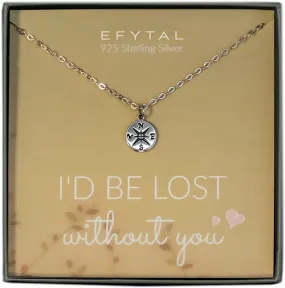 EFYTAL Necklace Gift for Girlfriend / Wife, Sterling Silver Cute I Love You Compass Heart Jewelry For Her, I'd Be Lost Without You Valentines Day, Romantic Anniversary Birthday Gift Ideas