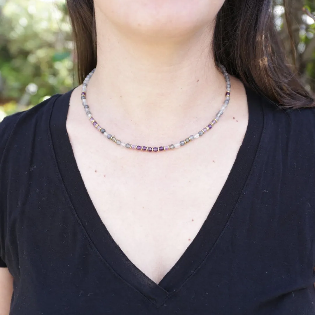 Emotional Healing Cloudy Quartz Crystal and Amethyst Delicate Necklace