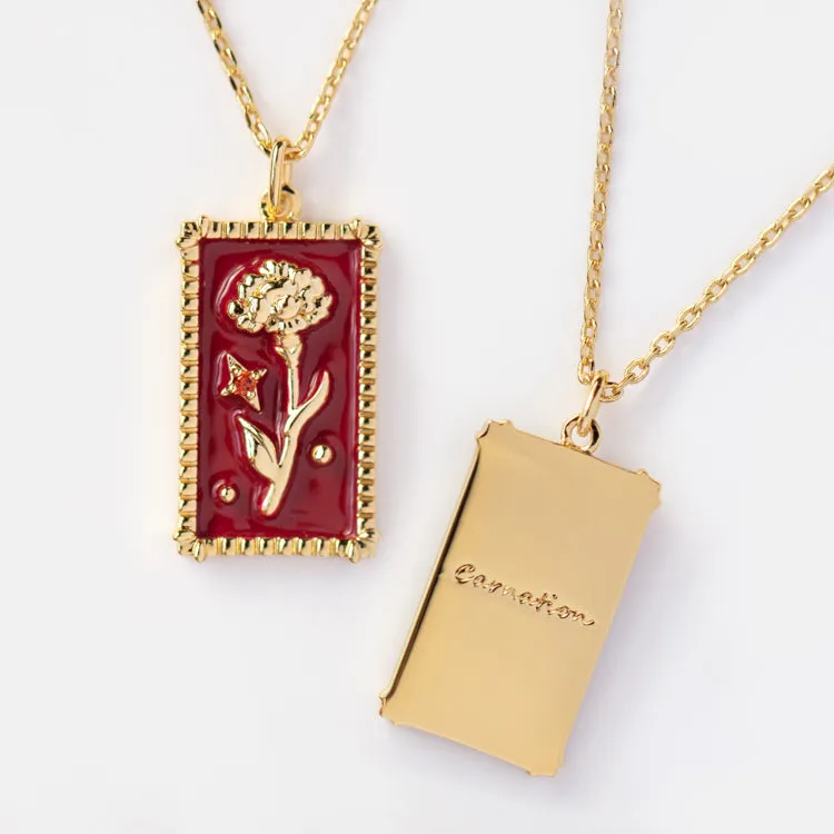 Enamel Birth Flower Pendant Necklace