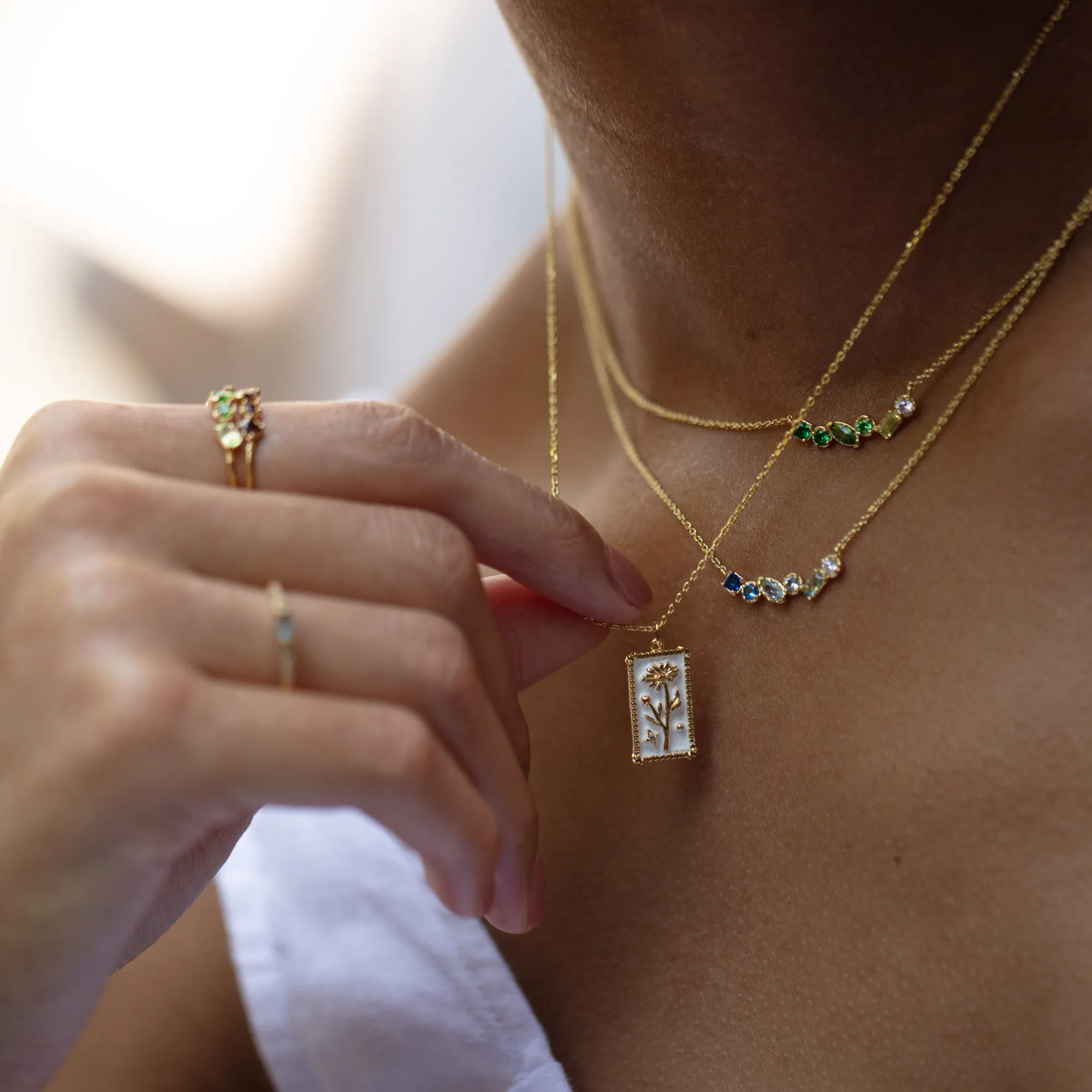 Enamel Birth Flower Pendant Necklace