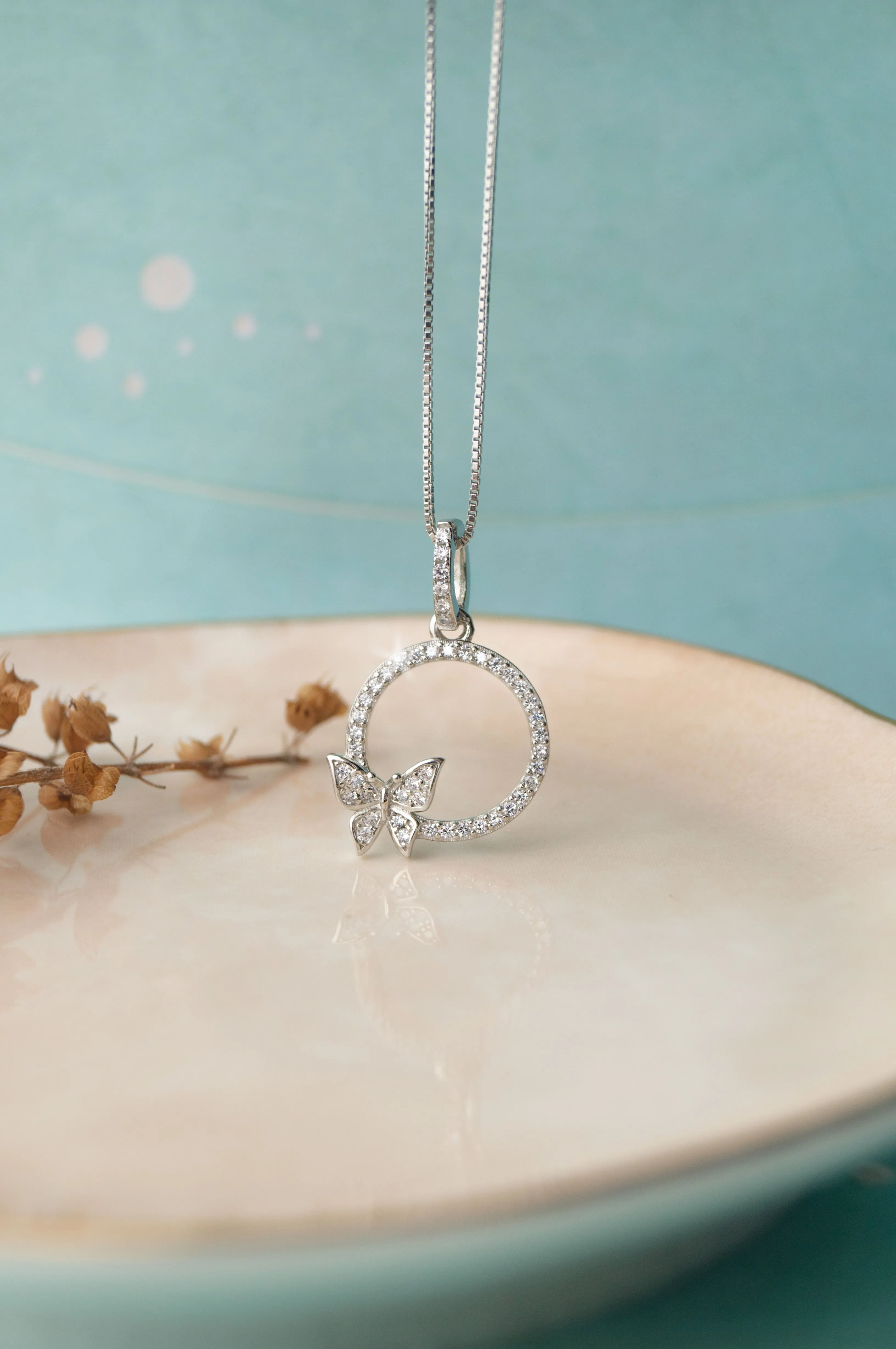 Encircled With Butterfly Sterling Silver Pendant Set