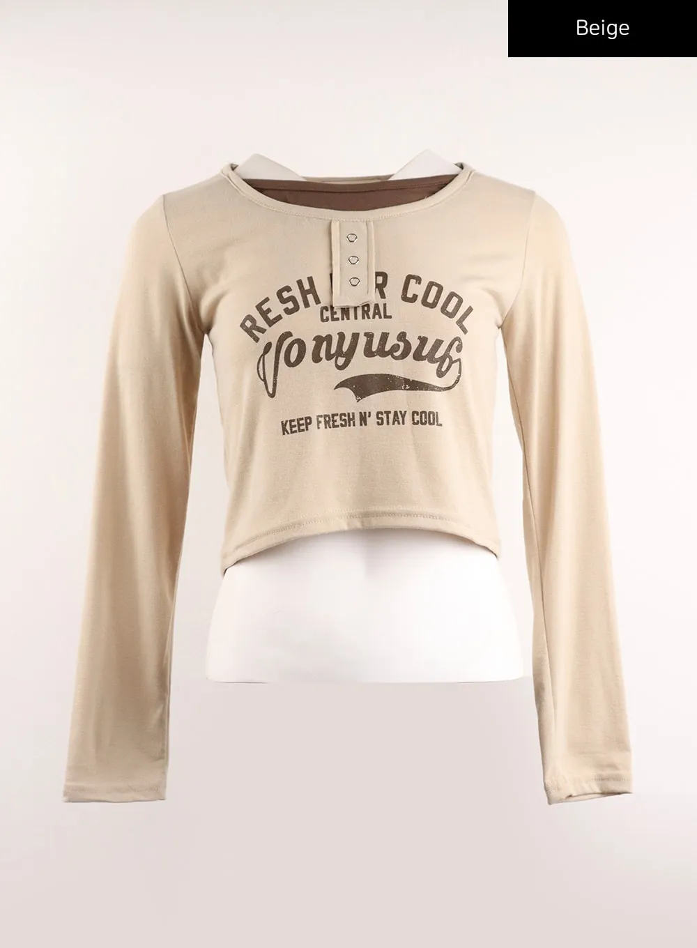 Fake Two-Piece Graphic Lettering Crop Long Sleeve Top IJ411