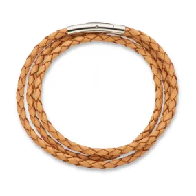 Fine Leather Braided Wrap Bracelet - Natural