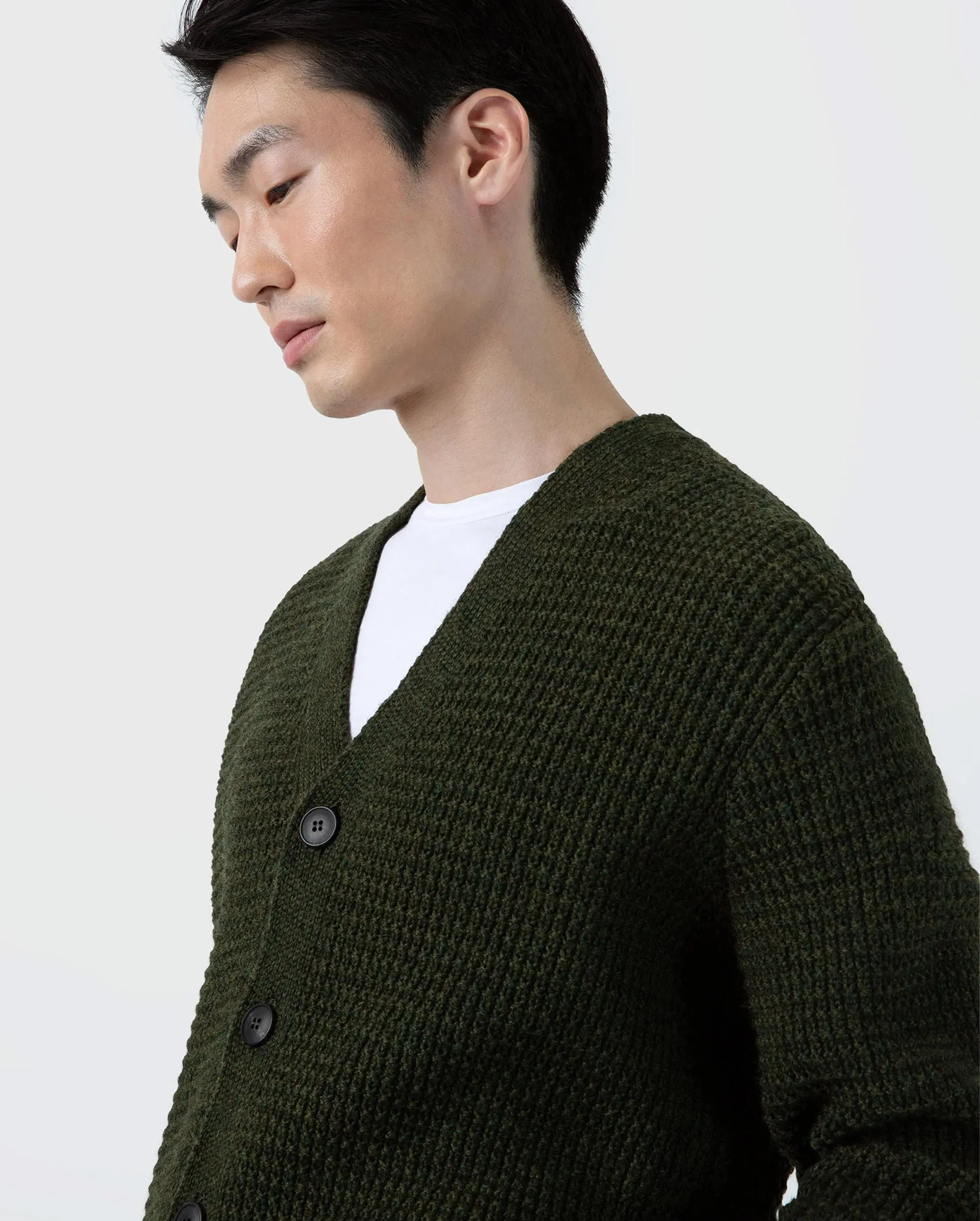 FISHERMAN CARDIGAN / DARK OLIVE