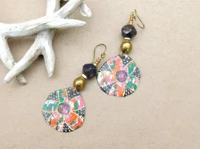 Flowers OOAK Handpainted Copper Charms w/ Gold Leaf Foil AfroCentric Earrings