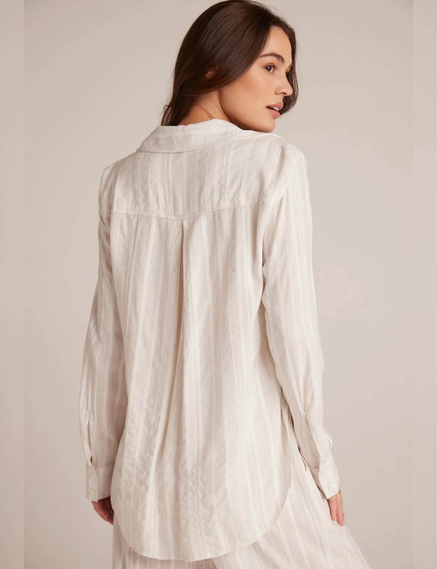 Flowy Button Down Shirt, White Sand Stripes