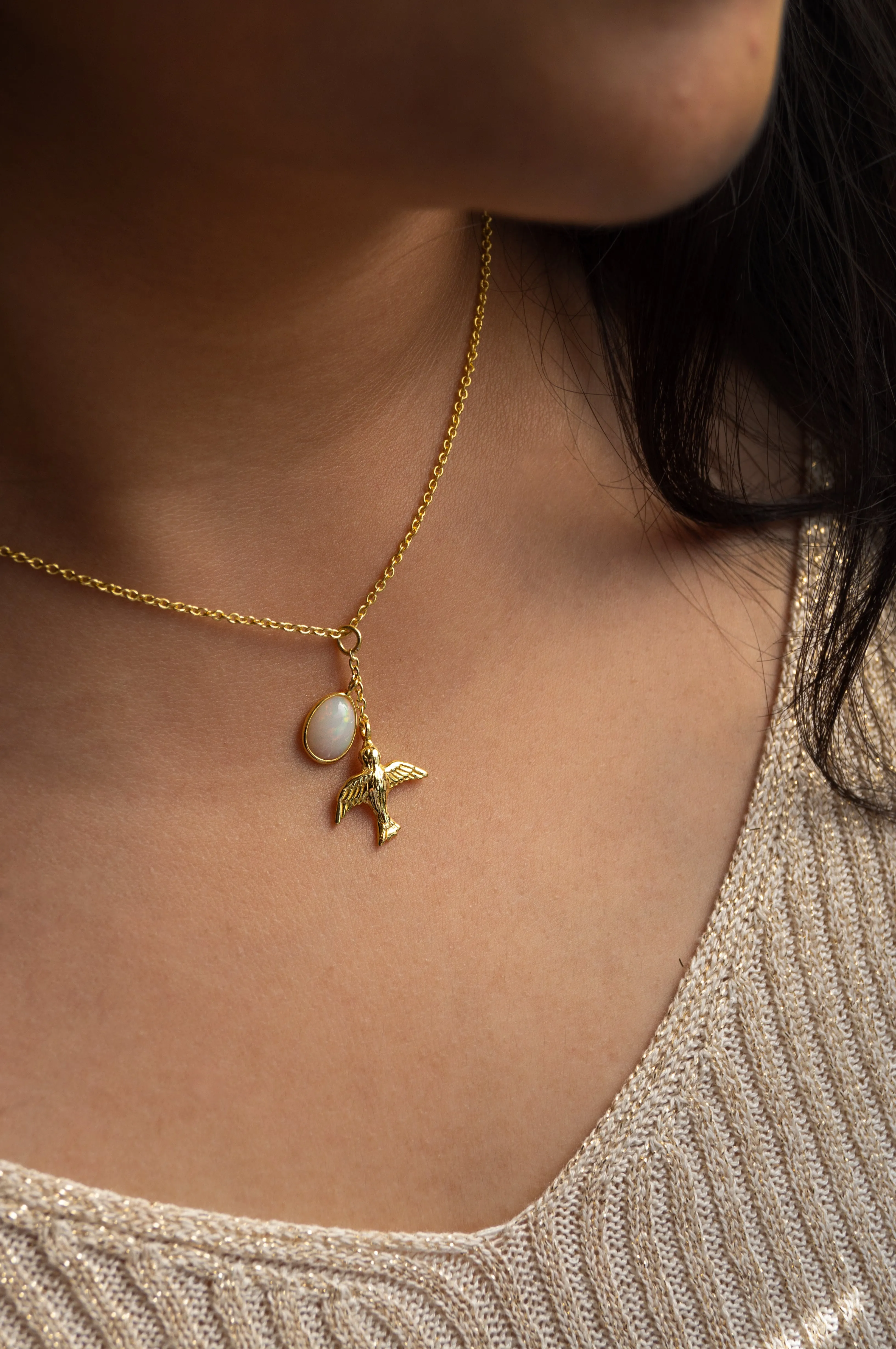 Fly Free Birdie Gold Plated Statement Sterling Silver Pendant Necklace