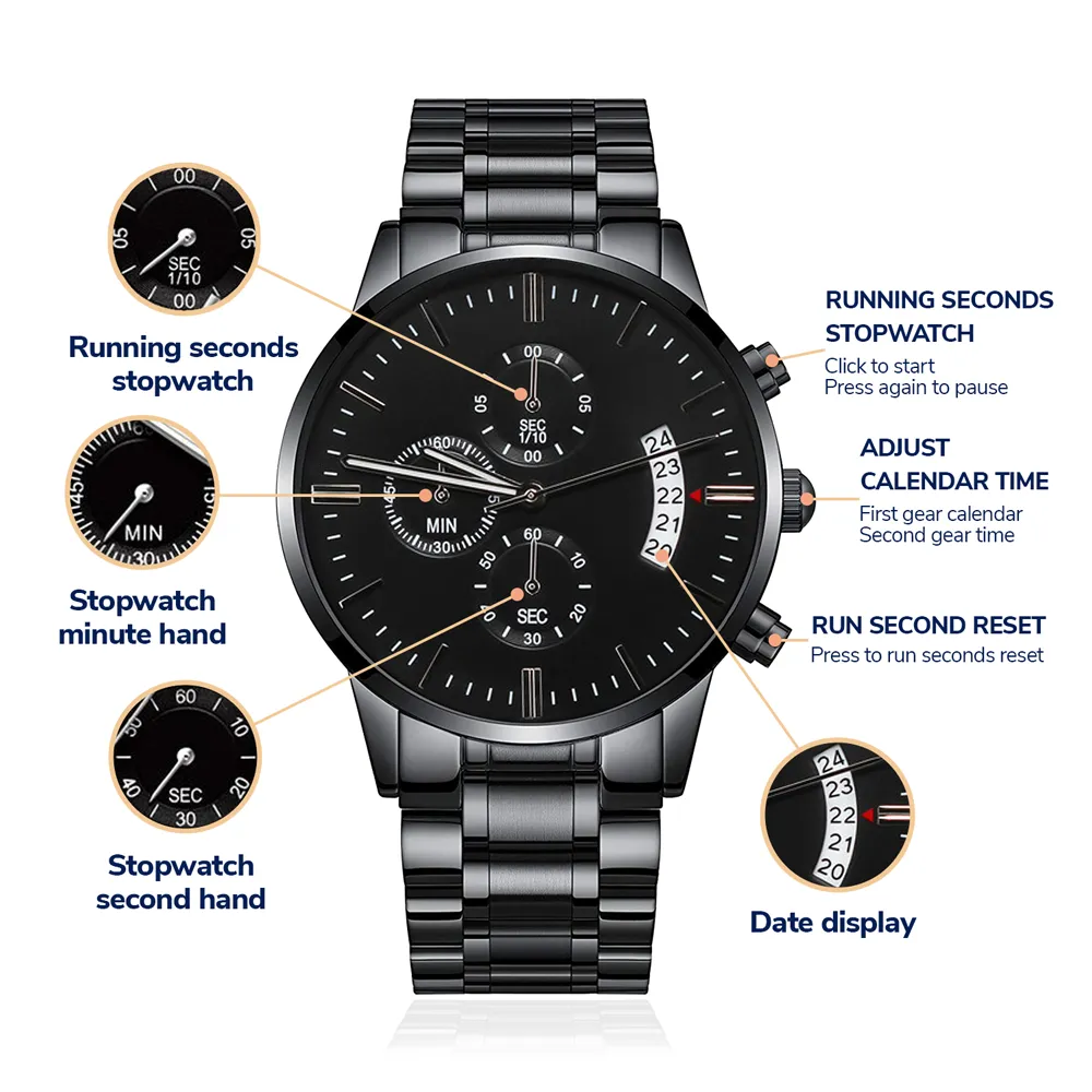 From Mom To Son, Never Forget That I Love You Engraved Design Black Chronograph Watch For Men