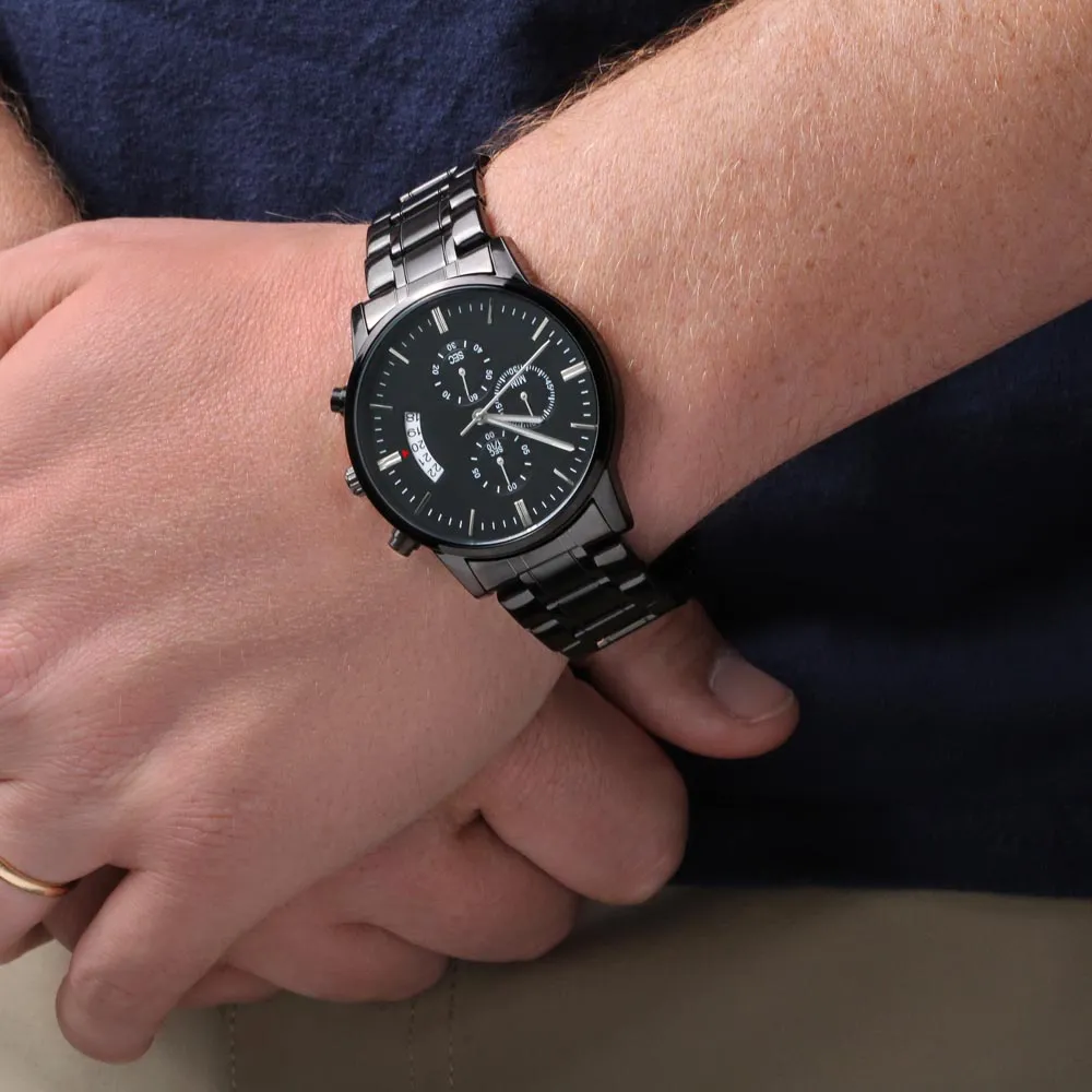 From Mom To Son, Never Forget That I Love You Engraved Design Black Chronograph Watch For Men