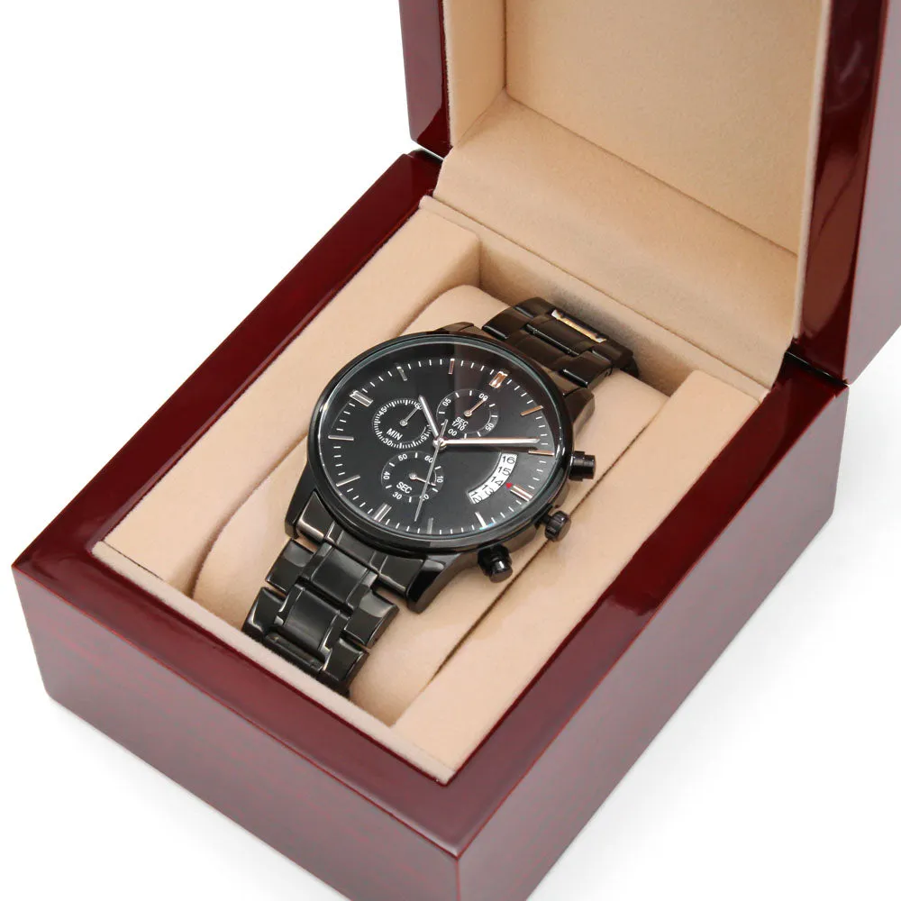 From Mom To Son, Never Forget That I Love You Engraved Design Black Chronograph Watch For Men