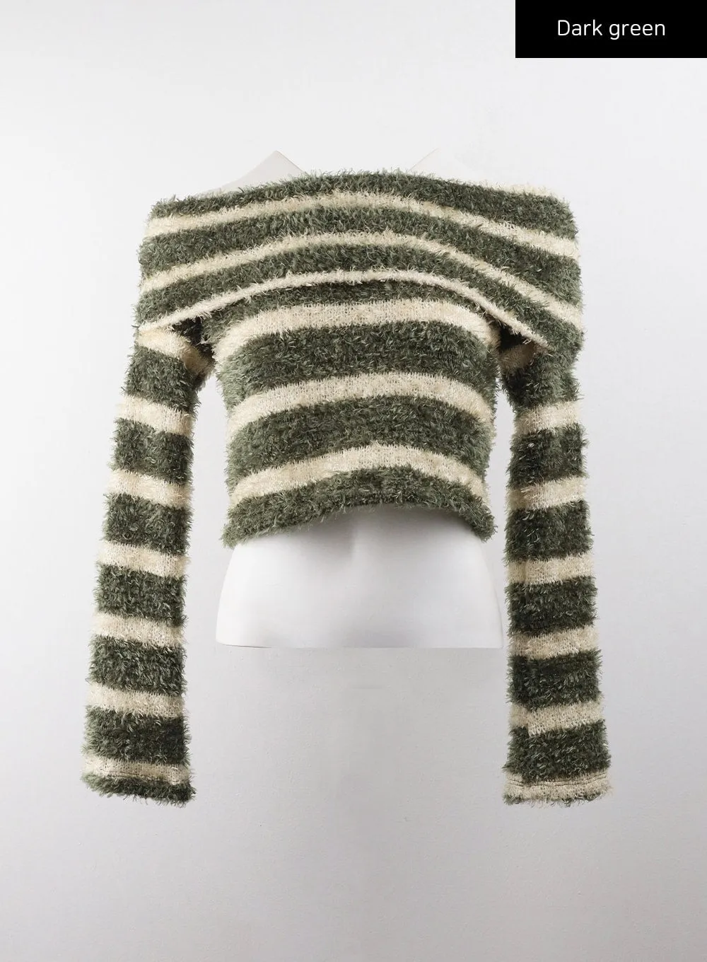 Fuzzy Striped Off-Shoulder Wool-Blend Long Sleeve Sweater CD329