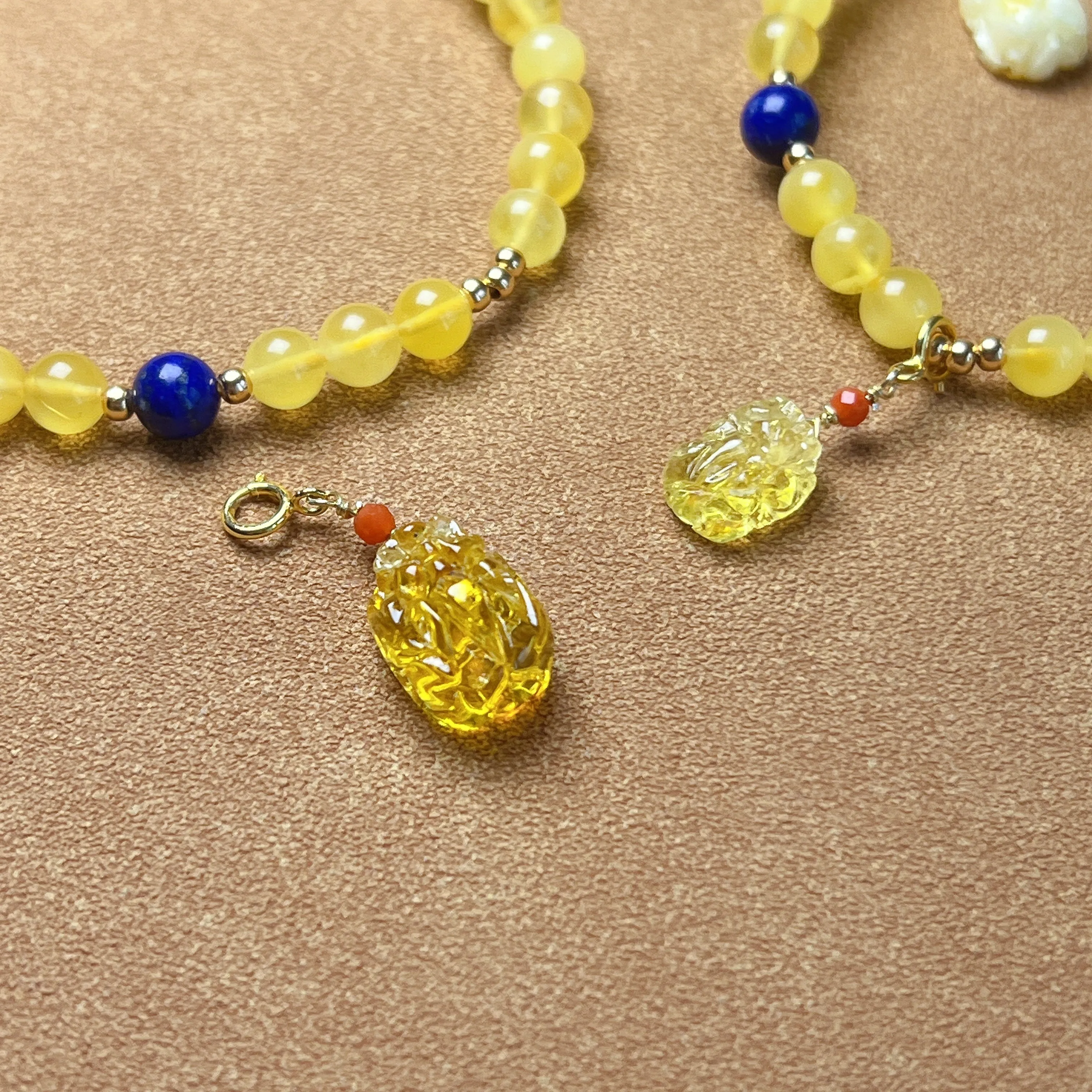 Genuine Amber Bracelet with Mini Pixiu Pendant | Lucky Stone of Aries Gemini Leo Virgo | One of A Kind Jewelry