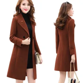 GLORIA Design Women's Fine Fashion Cinnamon Brown Elegant Luxury Style Designer Wool Coat