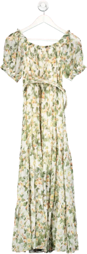 Goelia Green Silk Floral Print Maxi Dress UK S