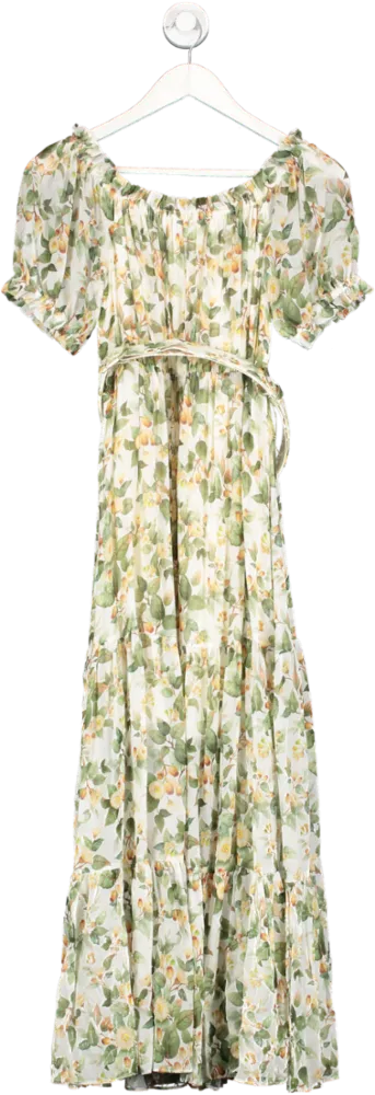 Goelia Green Silk Floral Print Maxi Dress UK S