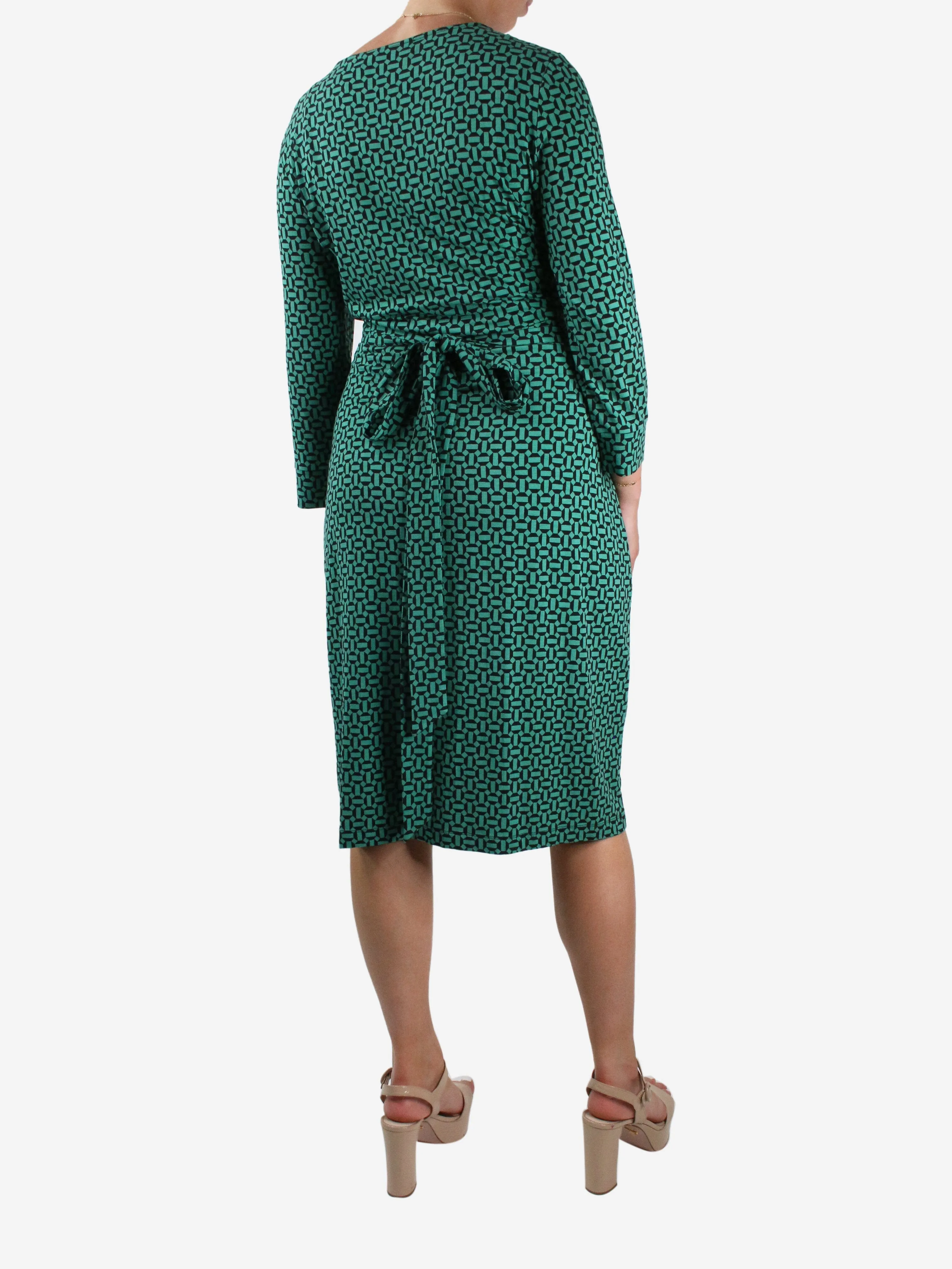 Green geometric print wrap dress - size L