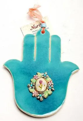 Hamsa Hand Wall Hanging Evil Eye Kabbalah Luck New Ceramics from holy land #626