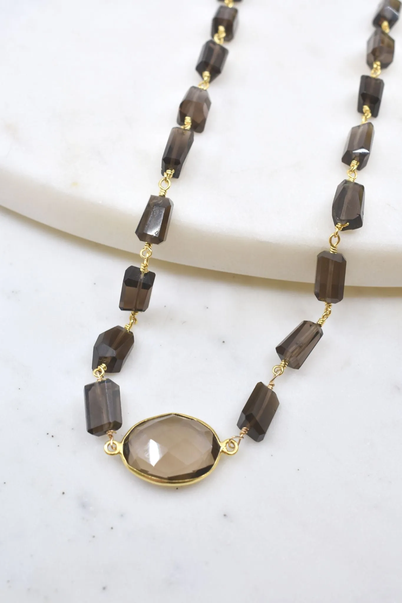 Hana Wrap Bracelet/Necklace in Smoky Quartz - Chunky Stone