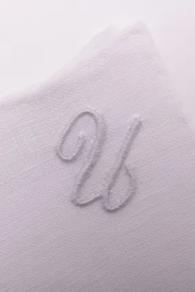 Hand-Embroidered Initial U White Linen Pocket Square