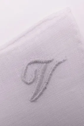 Hand-Embroidered Initial V White Linen Pocket Square