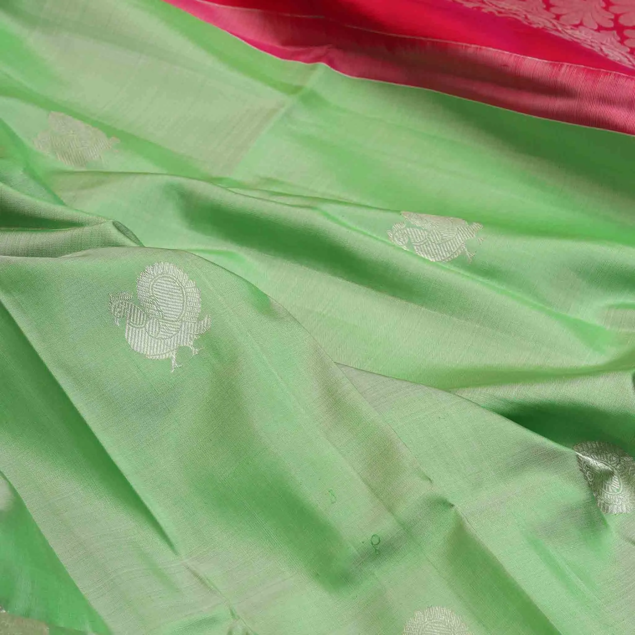 Handwoven Green with Pink Kanjivaram Silk Saree - 191N007432DSA