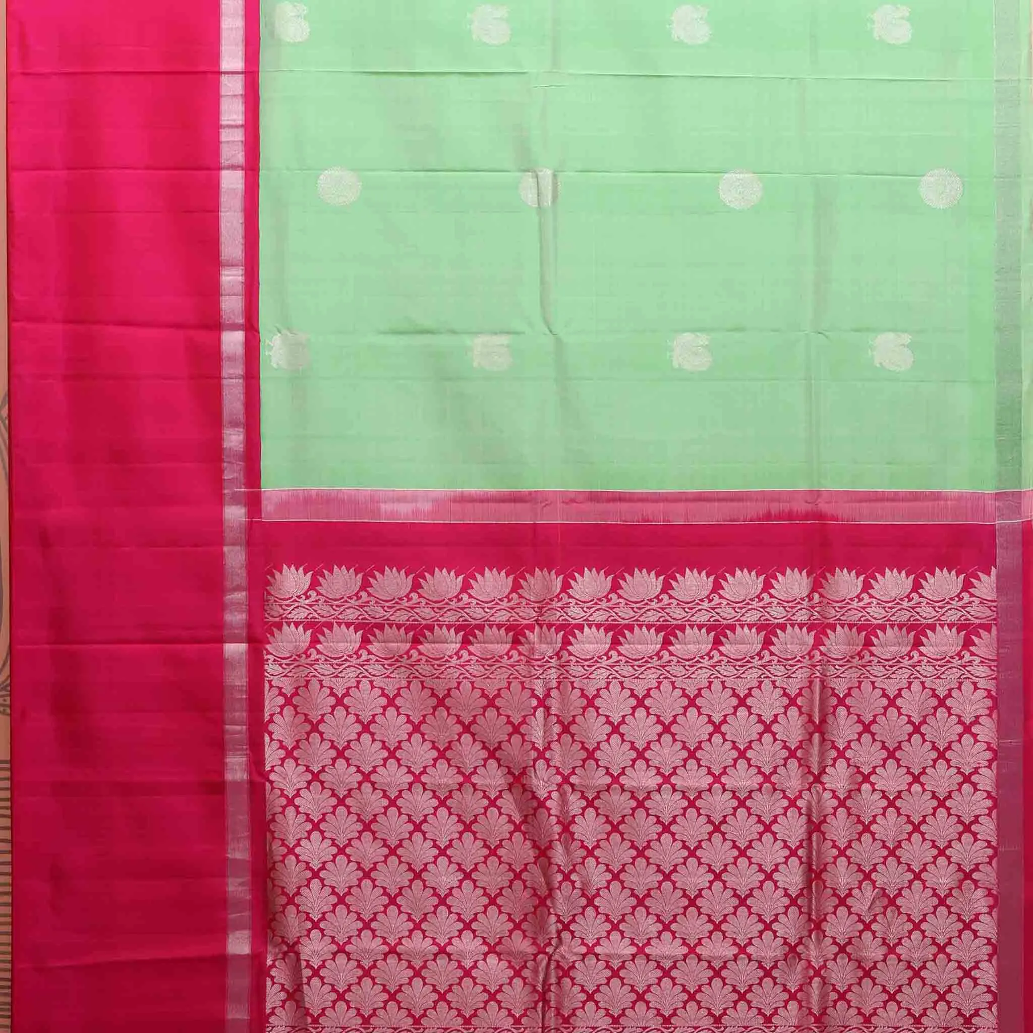 Handwoven Green with Pink Kanjivaram Silk Saree - 191N007432DSA