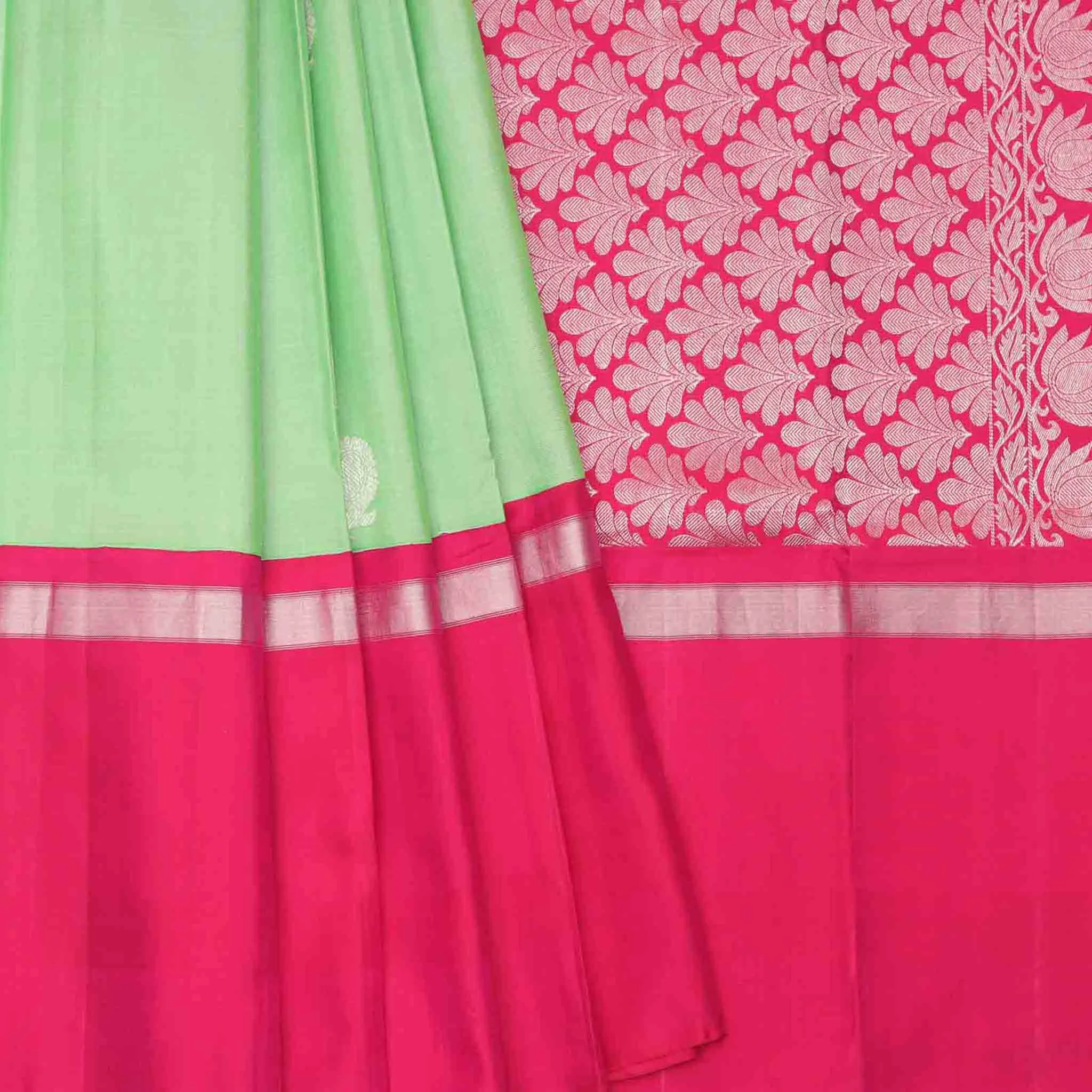 Handwoven Green with Pink Kanjivaram Silk Saree - 191N007432DSA