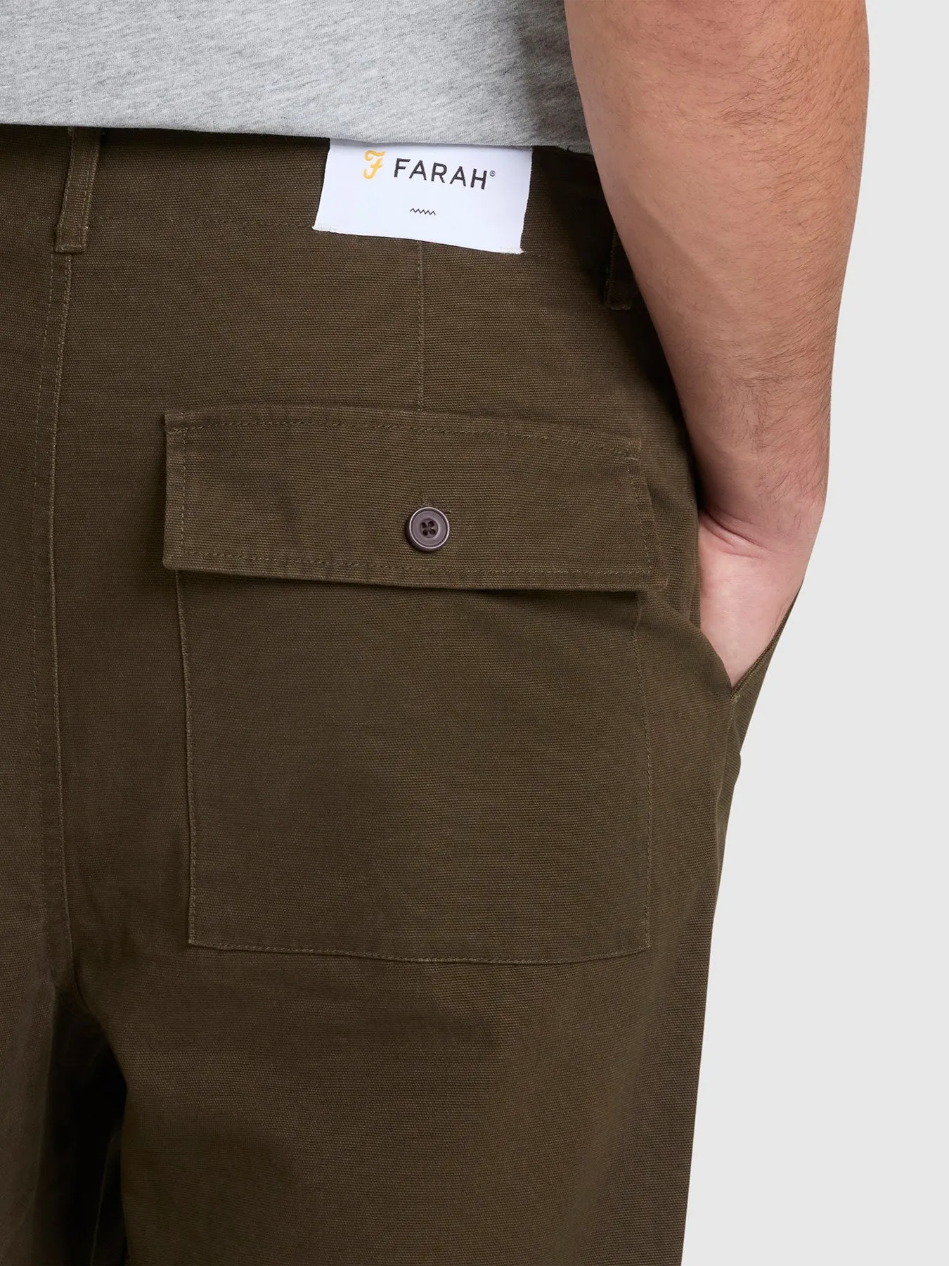 Hawtin Relaxed Tapered Fit Canvas Trousers In Olive Green