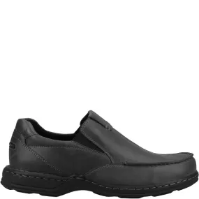 Hush Puppies Black Slip On Shoes Leather Comfort Wide Ronnie