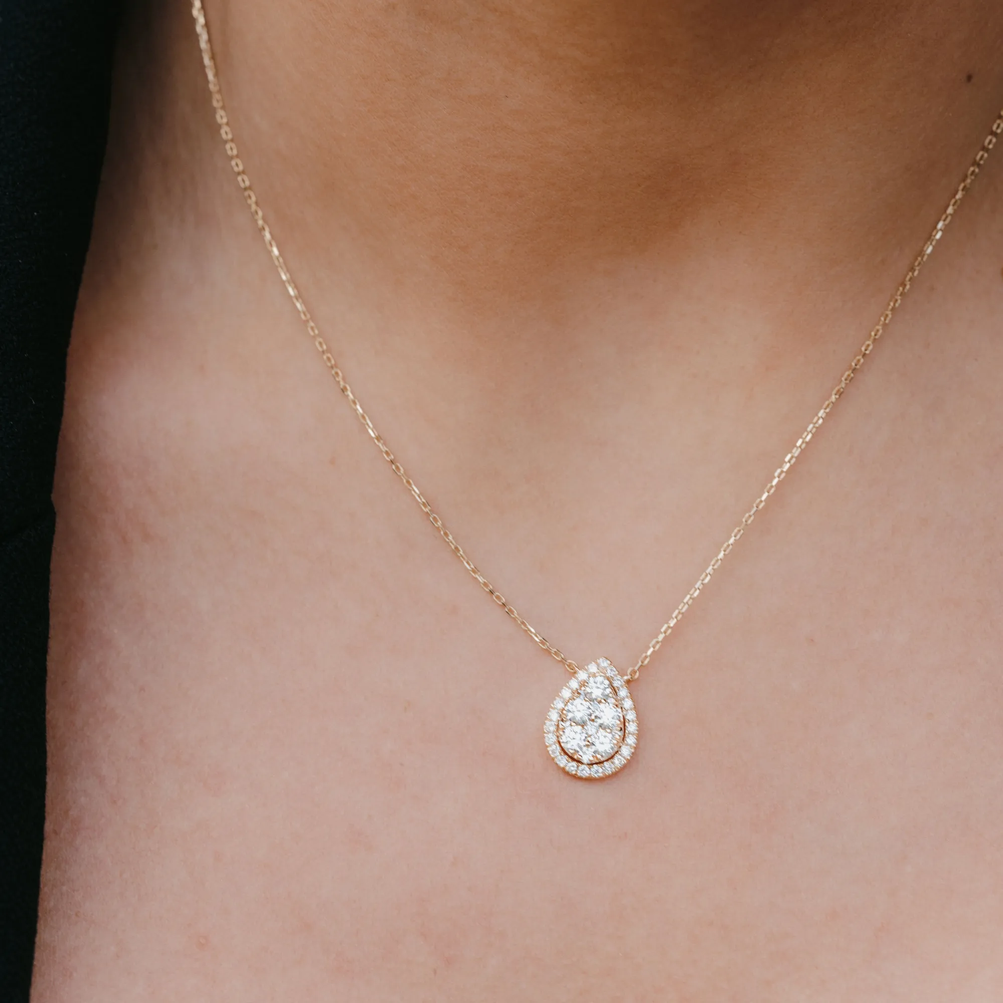 Illusion Pear Halo Necklace