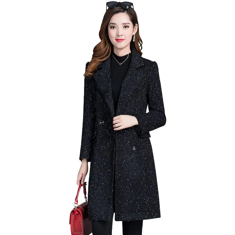 JASMINE Design Women's Fine Fashion Elegant Black Luxury Style Wool Coat Jacket