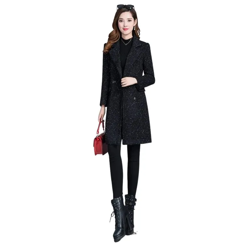 JASMINE Design Women's Fine Fashion Elegant Black Luxury Style Wool Coat Jacket