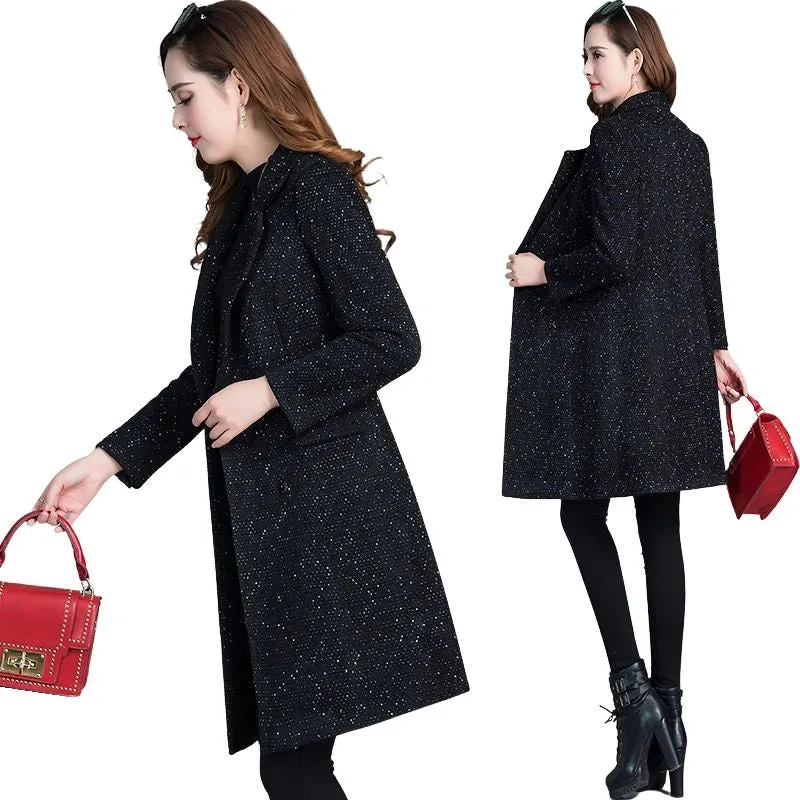 JASMINE Design Women's Fine Fashion Elegant Black Luxury Style Wool Coat Jacket